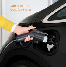 Load image into Gallery viewer, Woman plugging ChargePoint Home Flex in vehicle | Caption - Works with all electric vehicles