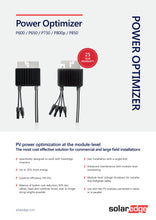 Load image into Gallery viewer, Page 1 of datasheet for SolarEdge Optimizer 2:1 730W/125V (P730)